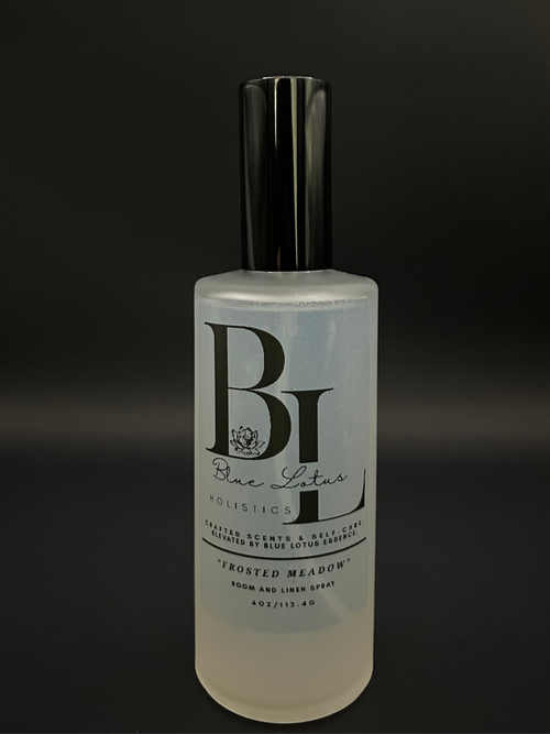Frosted Meadow room and linen spray in a frosted glass bottle by Blue Lotus Holistics