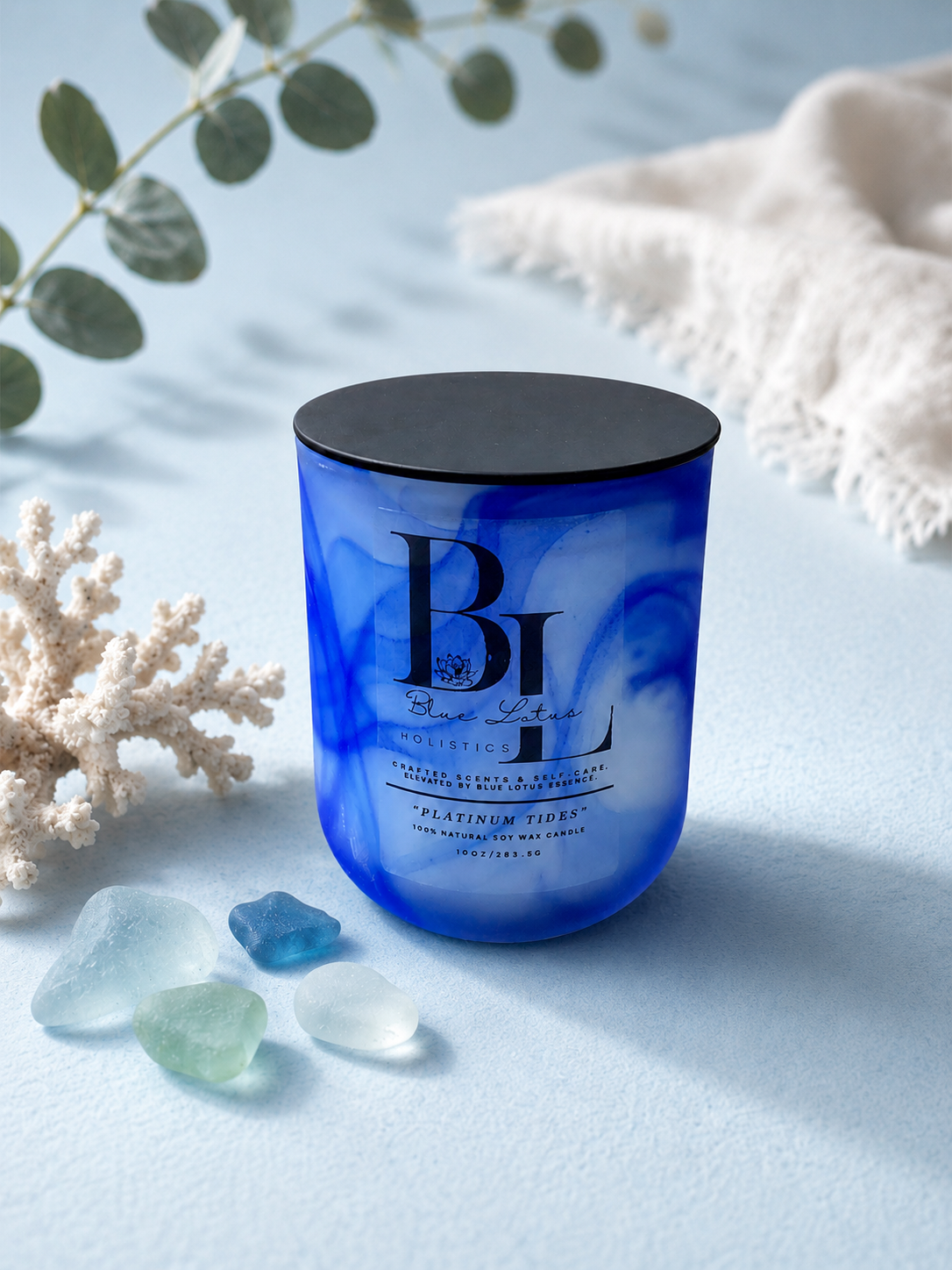Platinum Tides hand-poured 10oz natural soy candle by Blue Lotus Holistics